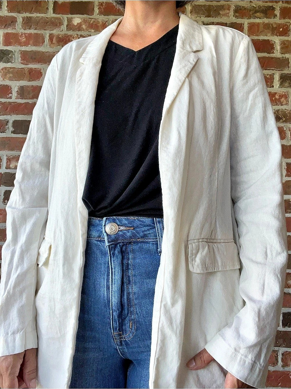 Old Navy Linen-Blend Blazer Linen Blazer in White Size Medium